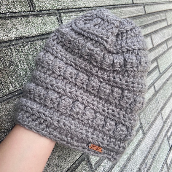 hokc Accessories - Hokc Grey Crochet Knit Beanie Hat